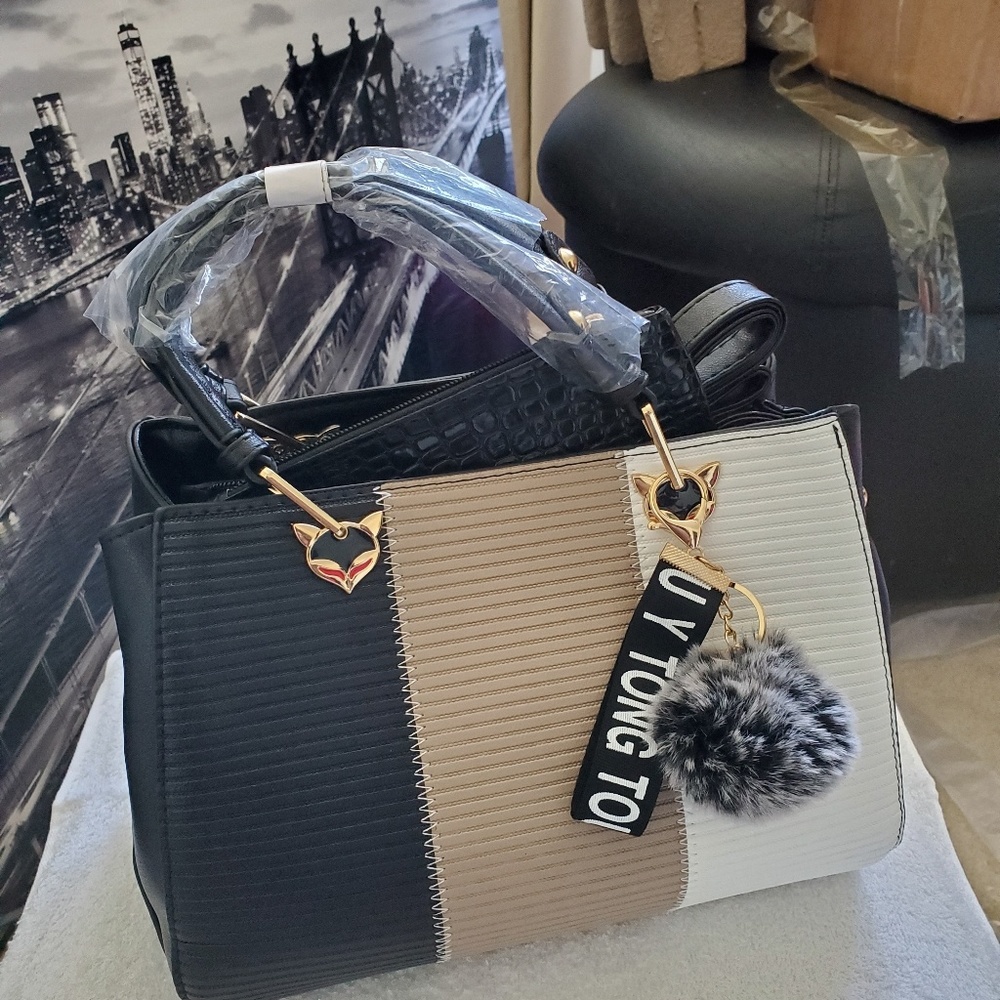 Black Beige and white purse